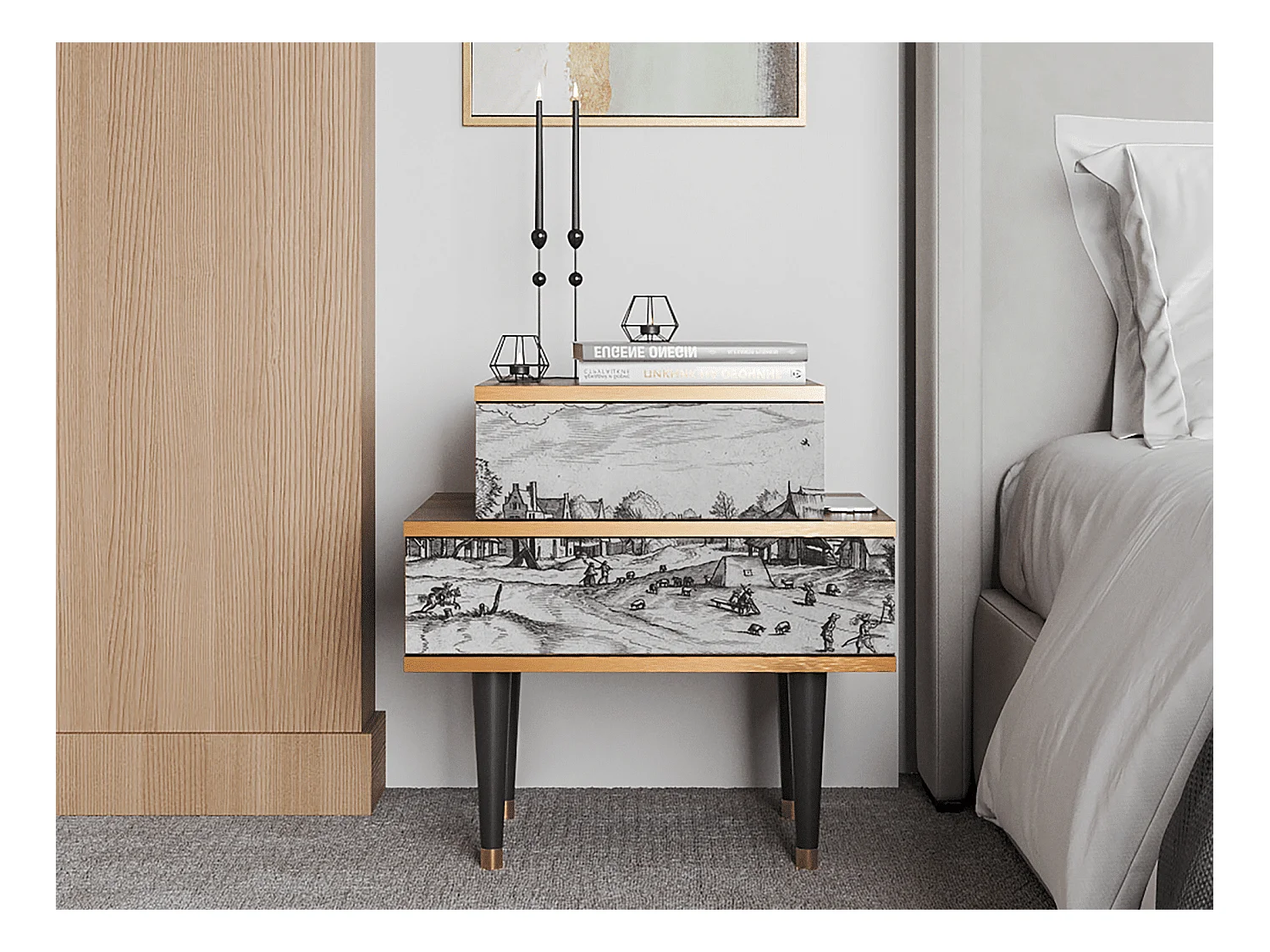 Table de nuit - 58х58х41 cm - NS1 - Country Village, Noyer