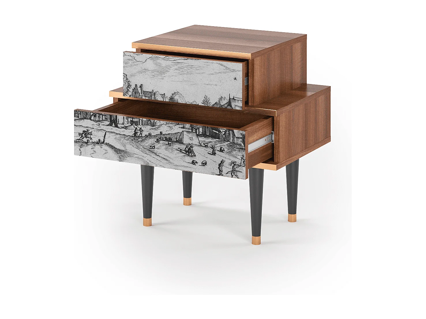 Table de nuit - 58х58х41 cm - NS1 - Country Village, Noyer