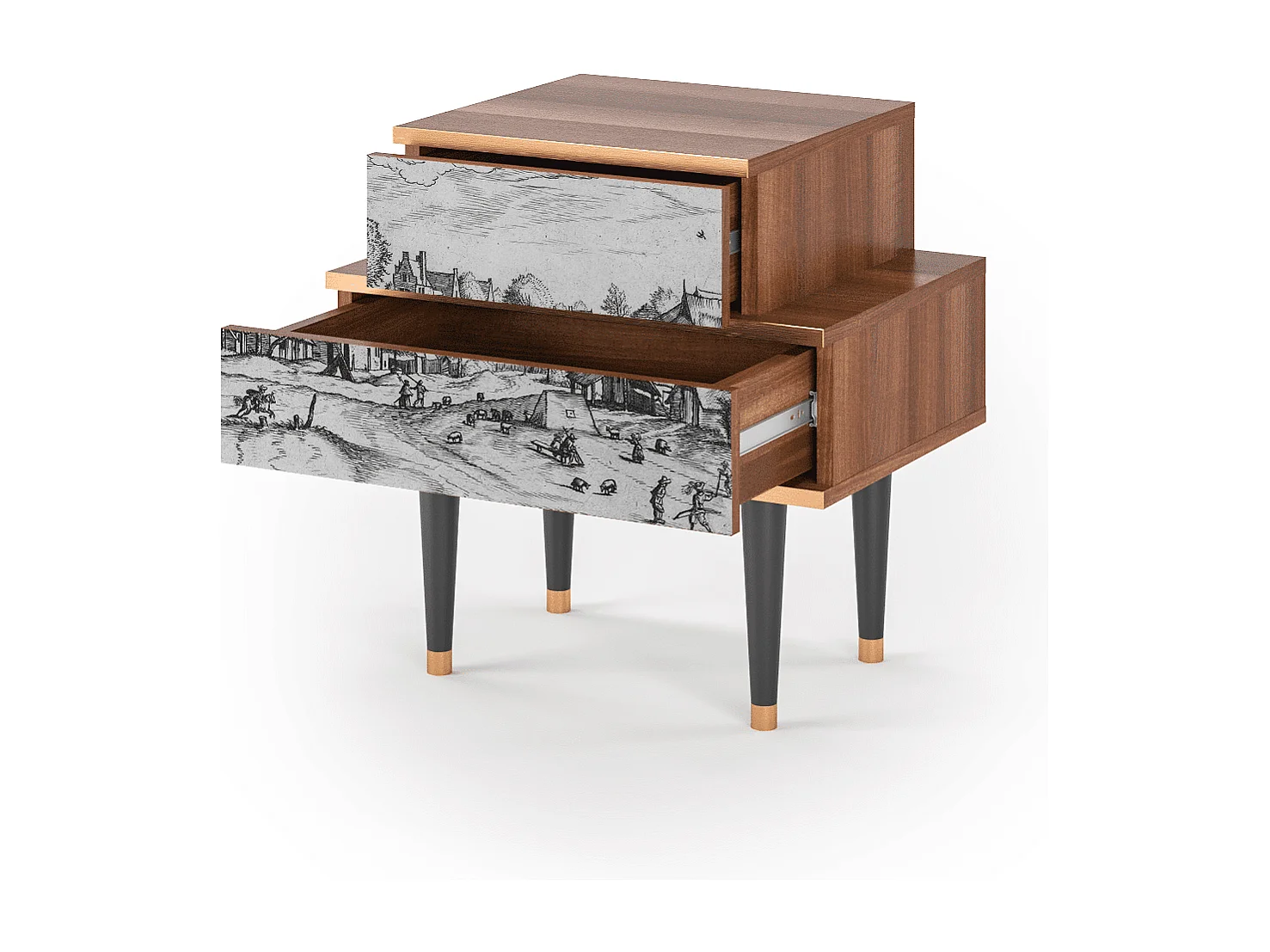 Table de nuit - 58х58х41 cm - NS1 - Country Village, Noyer