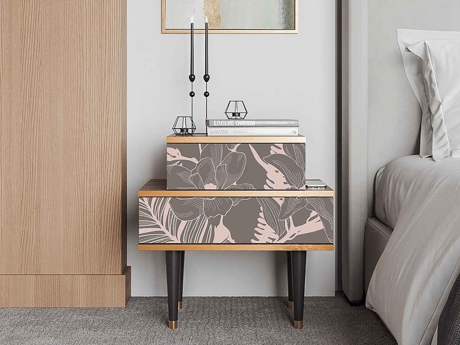 Table de nuit - 58х58х41 cm - NS1 - Issabelline Flower, Noyer