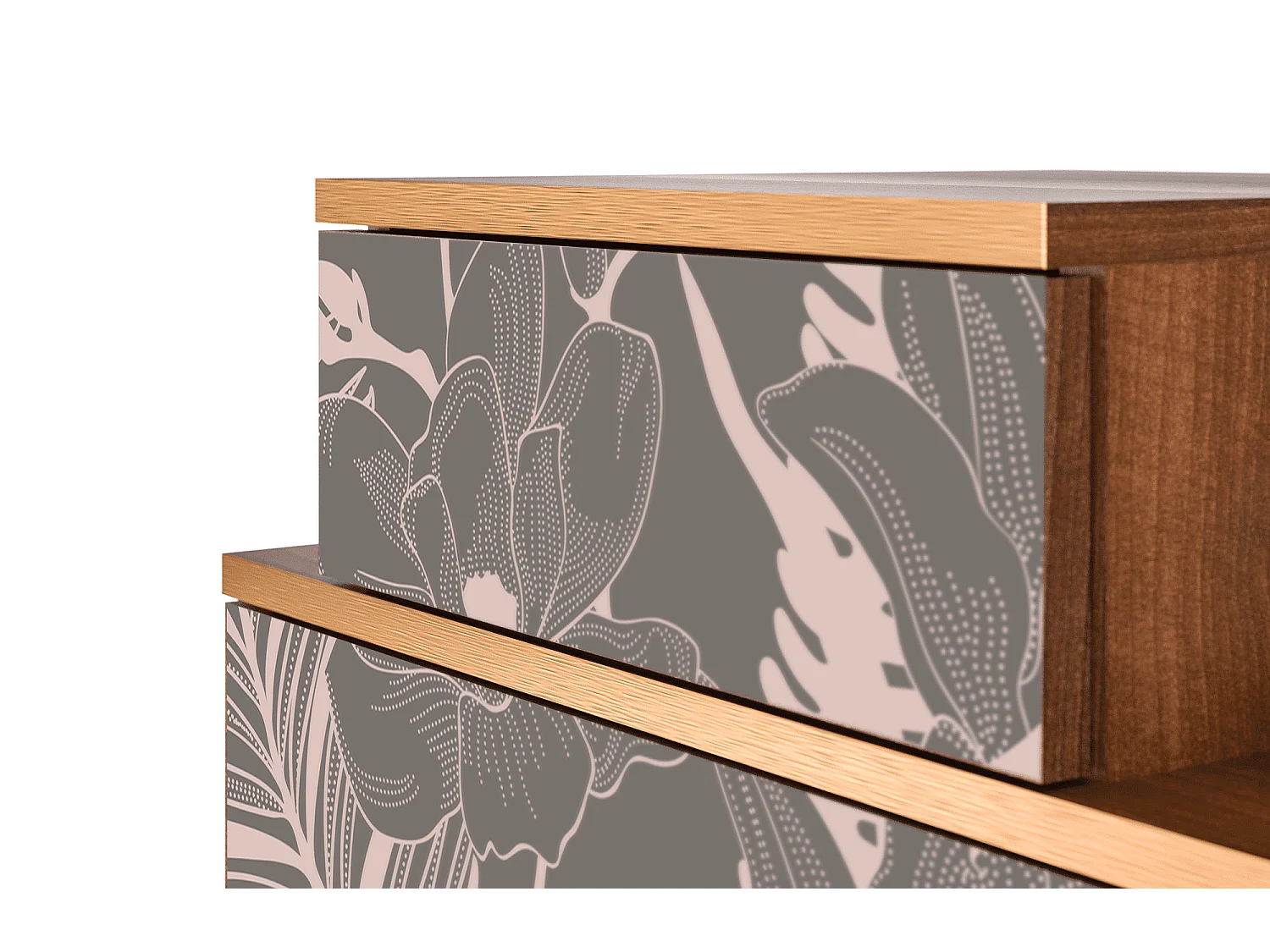 Mesita de noche - 58х58х41 cm - NS1 - Issabelline Flower, Nogal