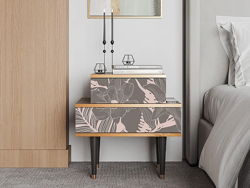 Stolik nocny - 58х58х41 cm - NS1 - Issabelline Flower, Orzech