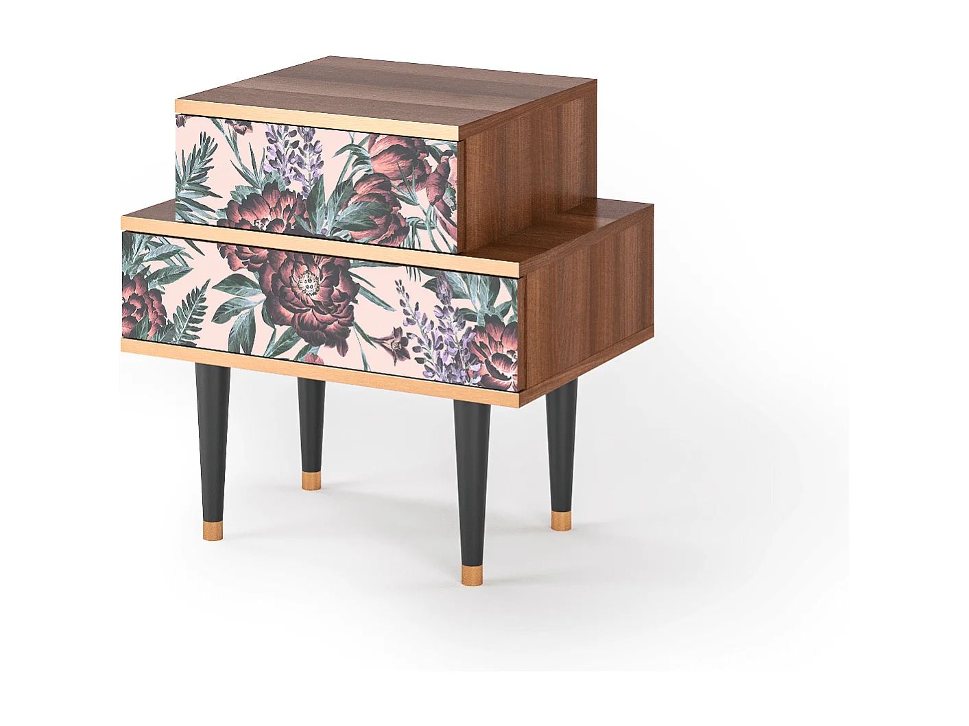 Table de nuit - 58х58х41 cm - NS1 - Peach Peonies, Noyer