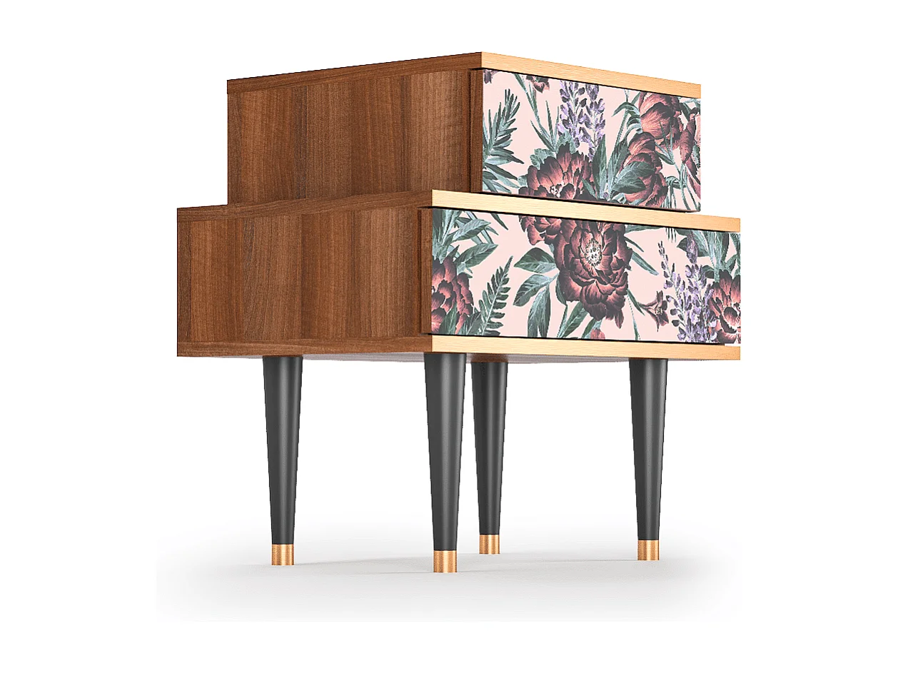 Table de nuit - 58х58х41 cm - NS1 - Peach Peonies, Noyer