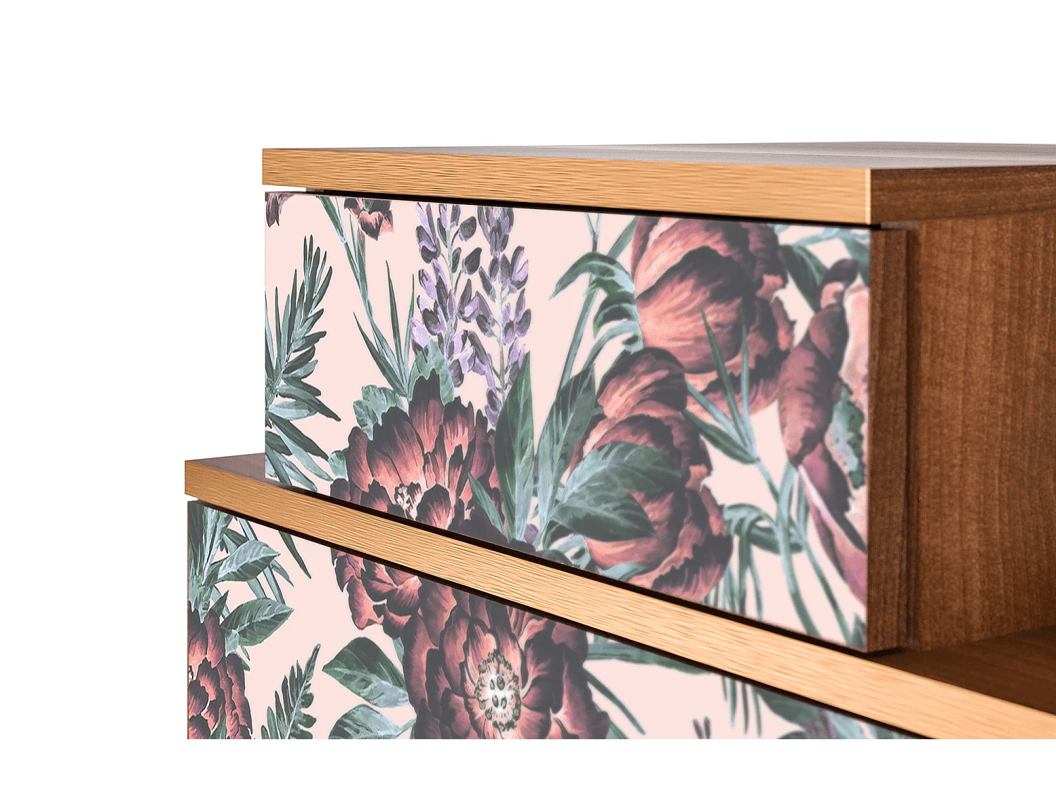 Table de nuit - 58х58х41 cm - NS1 - Peach Peonies, Noyer