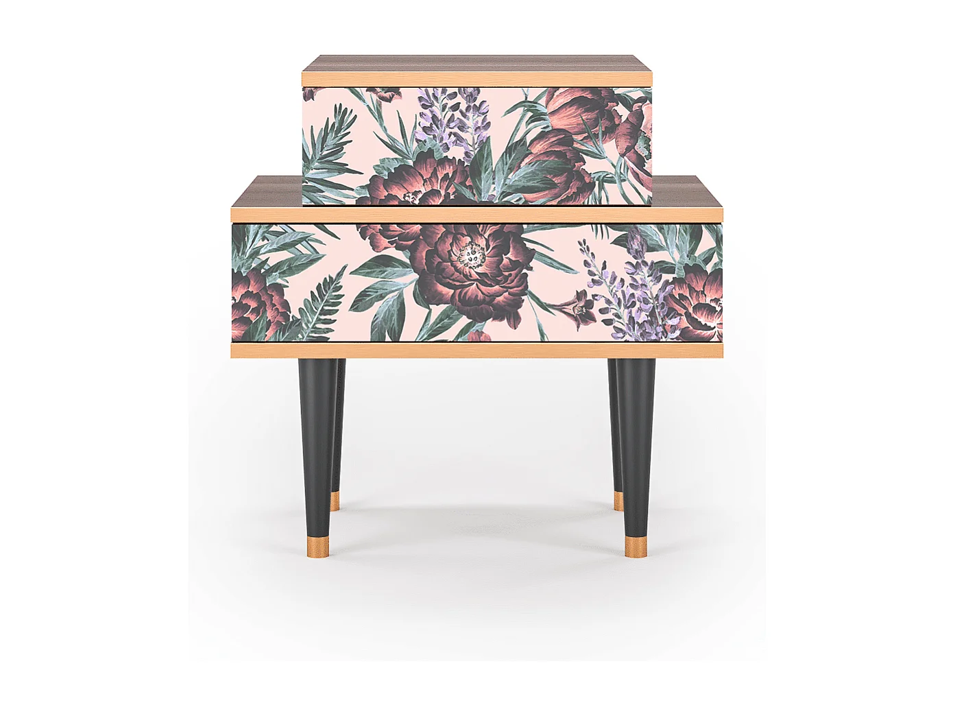 Table de nuit - 58х58х41 cm - NS1 - Peach Peonies, Noyer