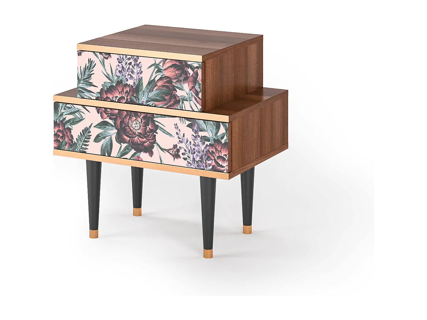 Table de nuit - 58х58х41 cm - NS1 - Peach Peonies, Noyer