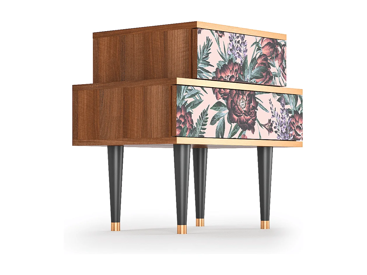 Table de nuit - 58х58х41 cm - NS1 - Peach Peonies, Noyer