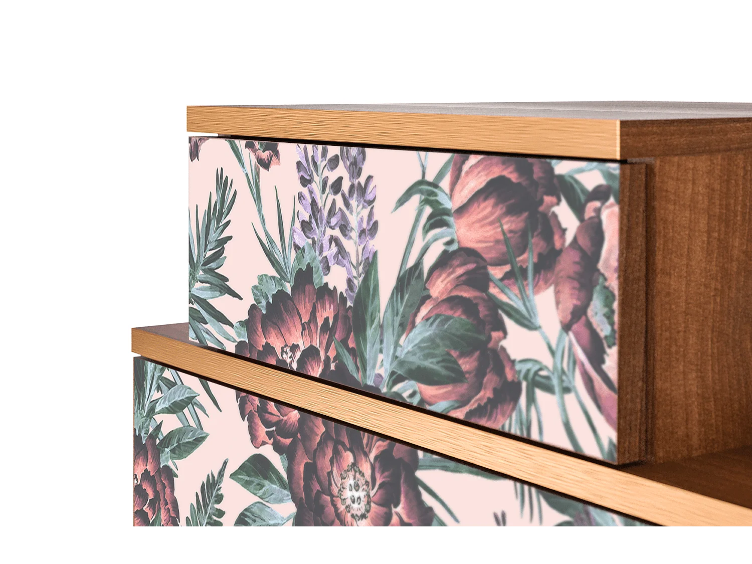 Table de nuit - 58х58х41 cm - NS1 - Peach Peonies, Noyer