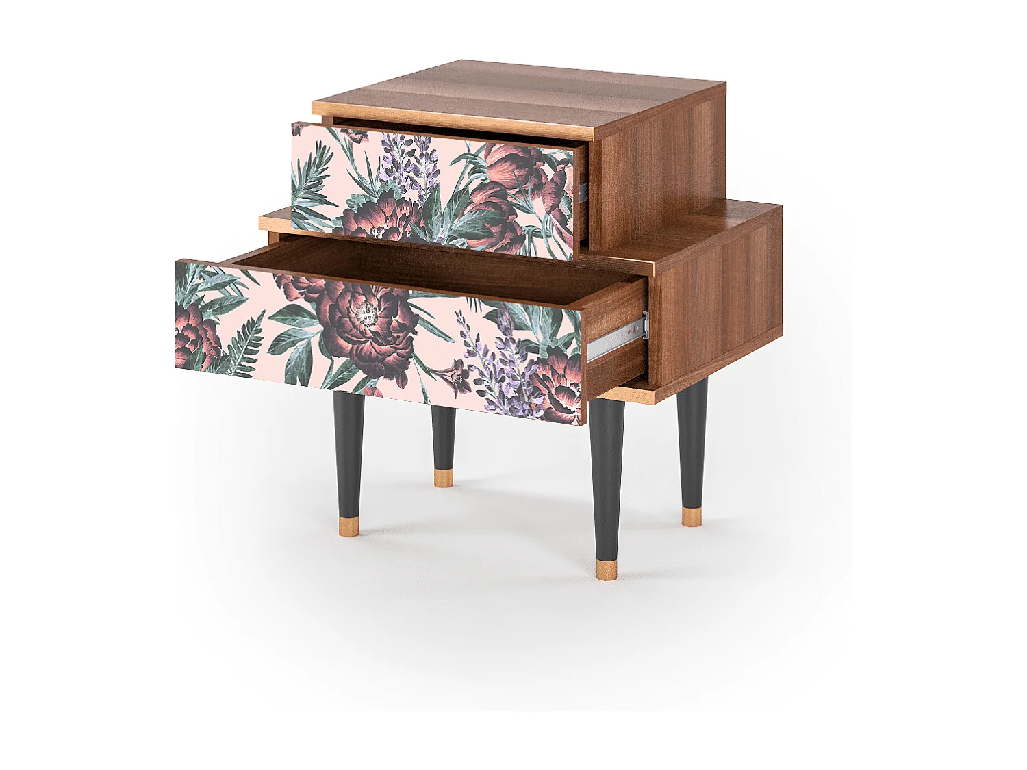 Table de nuit - 58х58х41 cm - NS1 - Peach Peonies, Noyer