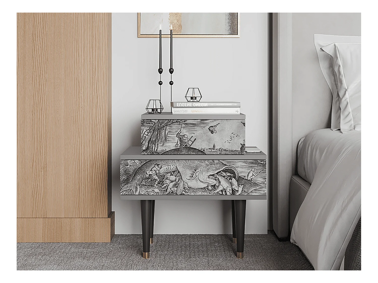 Table de nuit - 58х58х41 cm - NS1 - Big Fish Eat Little, Gris