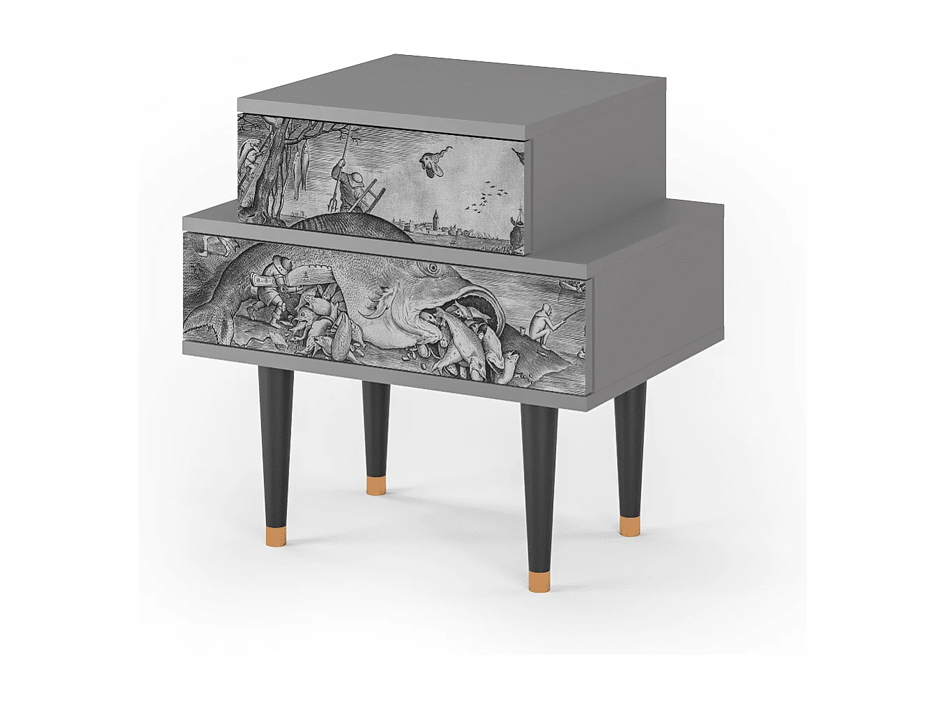 Table de nuit - 58х58х41 cm - NS1 - Big Fish Eat Little, Gris