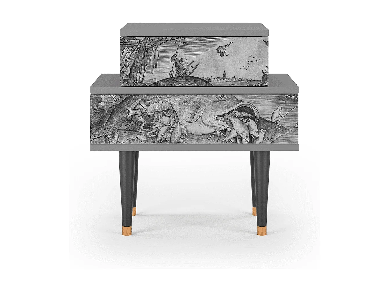 Table de nuit - 58х58х41 cm - NS1 - Big Fish Eat Little, Gris