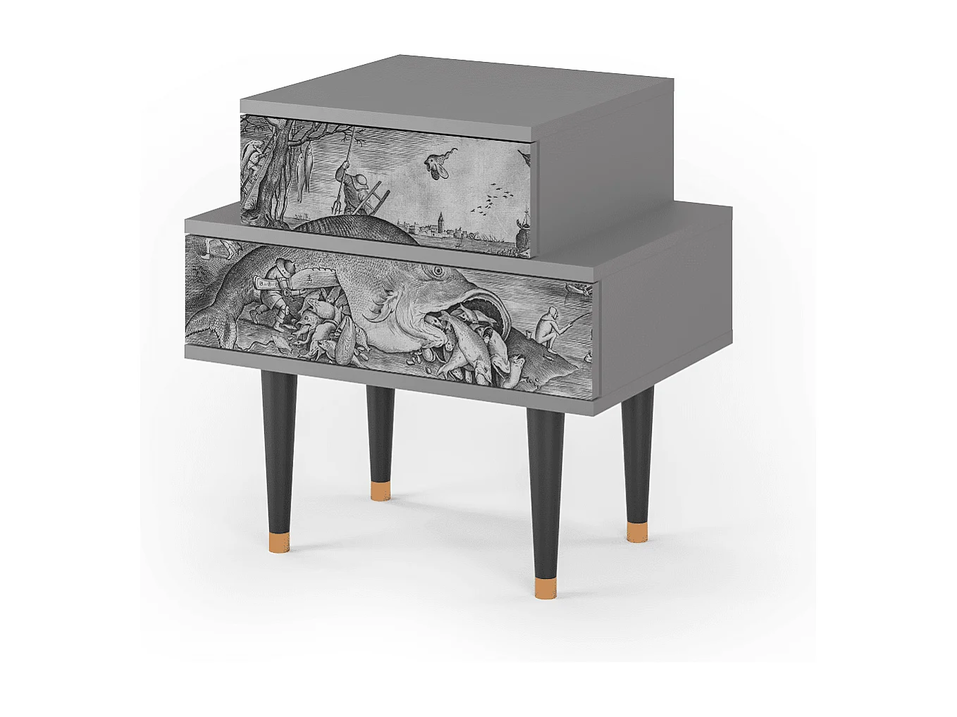 Table de nuit - 58х58х41 cm - NS1 - Big Fish Eat Little, Gris