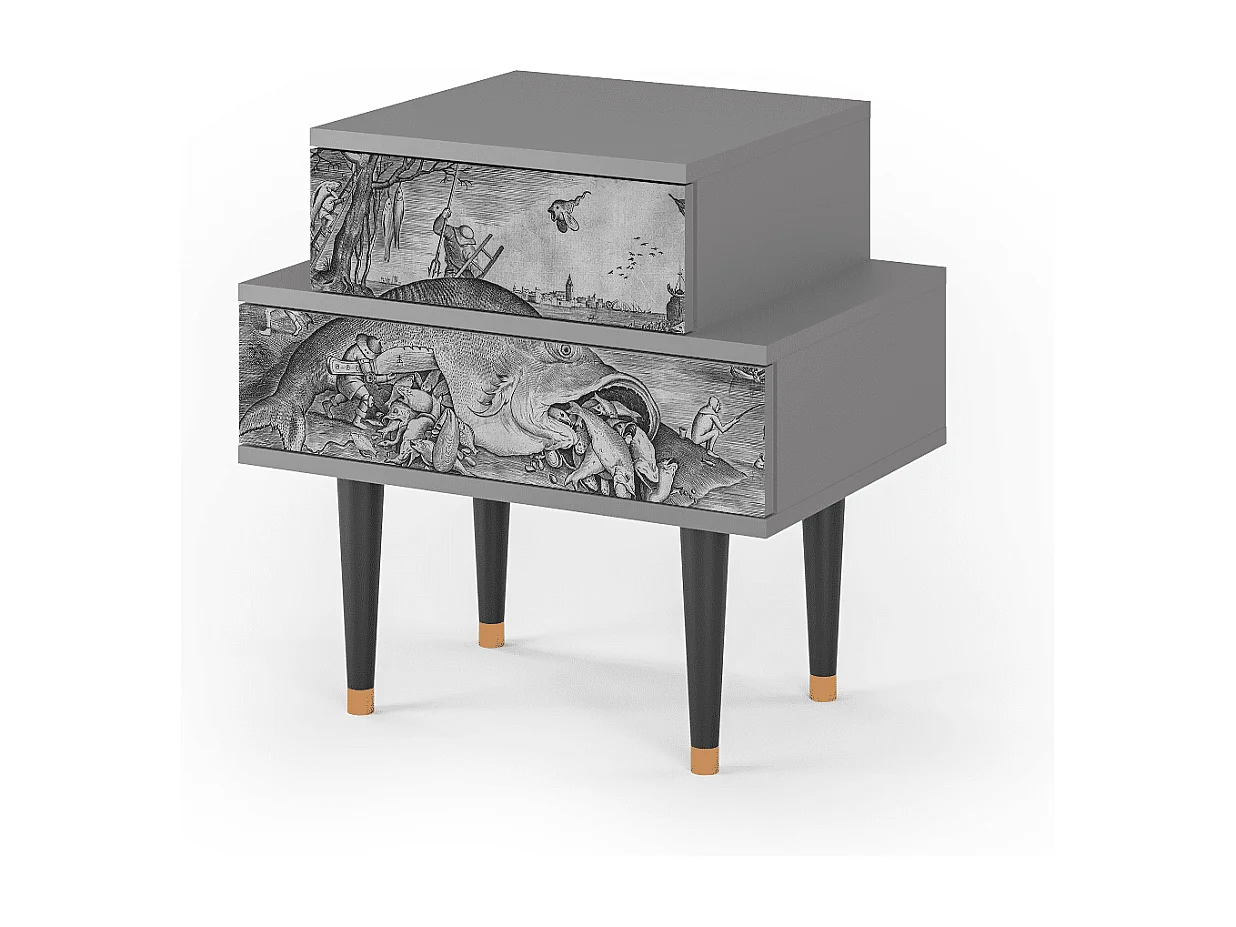 Table de nuit - 58х58х41 cm - NS1 - Big Fish Eat Little, Gris