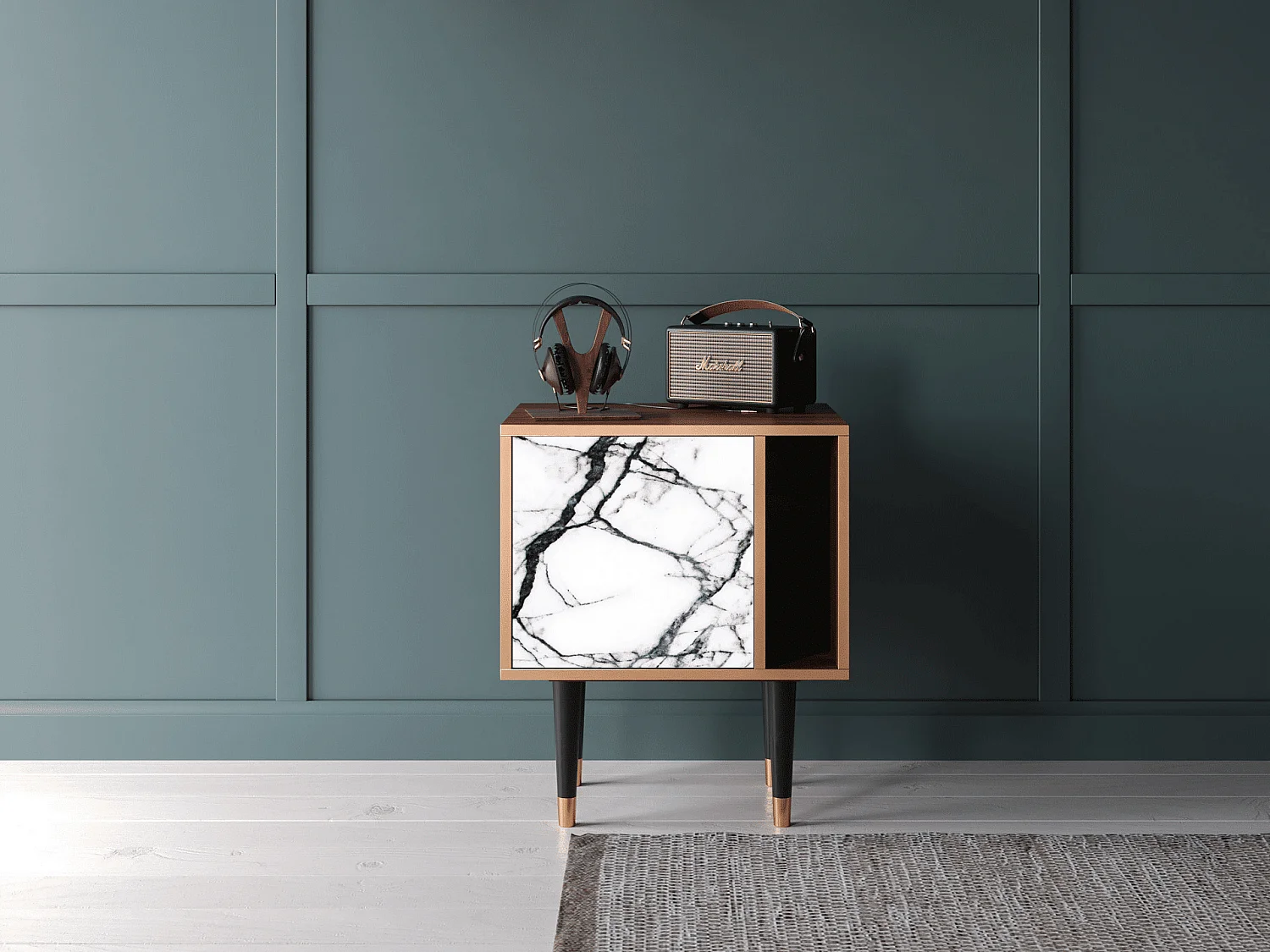 Table de nuit - 57х69х48 cm - S2 - Raven Marble, Noyer