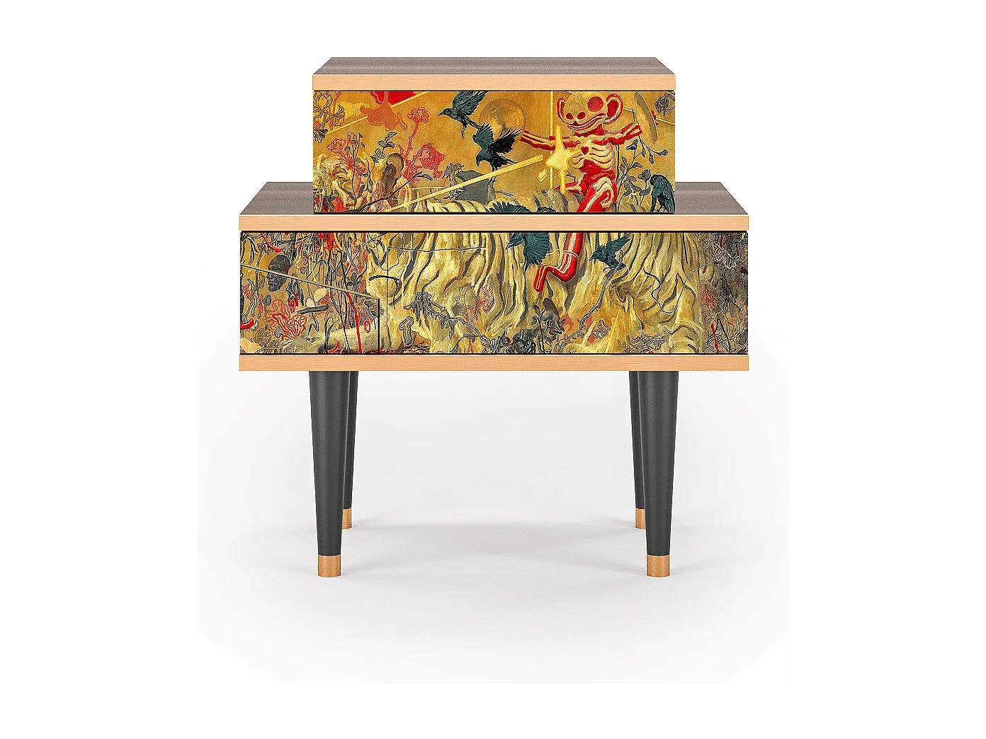 Stolik nocny - 58х58х41 cm - NS1 - Blood by James Jean, Orzech