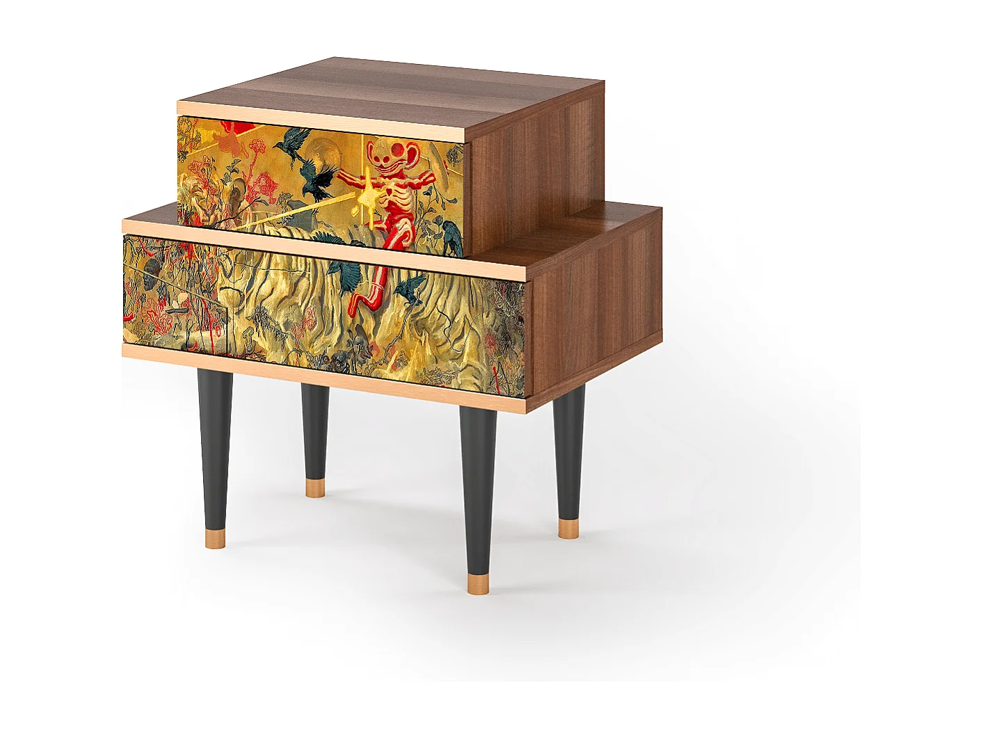 Stolik nocny - 58х58х41 cm - NS1 - Blood by James Jean, Orzech