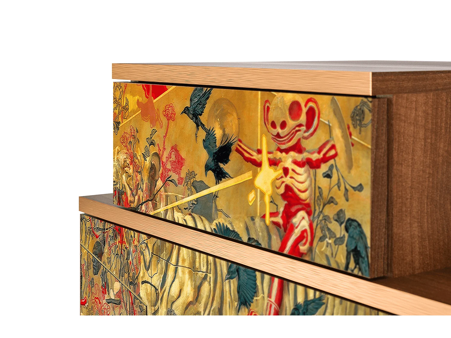 Stolik nocny - 58х58х41 cm - NS1 - Blood by James Jean, Orzech