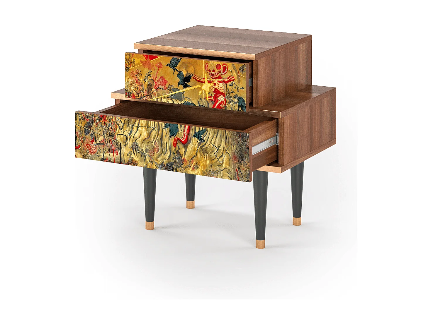 Stolik nocny - 58х58х41 cm - NS1 - Blood by James Jean, Orzech