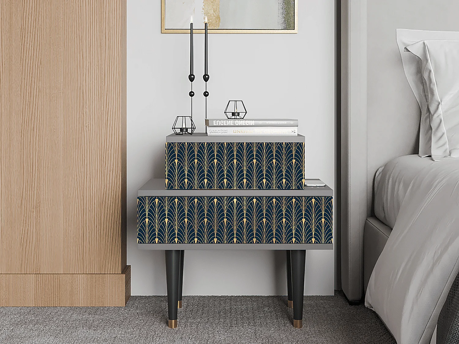 Table de nuit - 58х58х41 cm - NS1 - Flower of the Nile, Gris