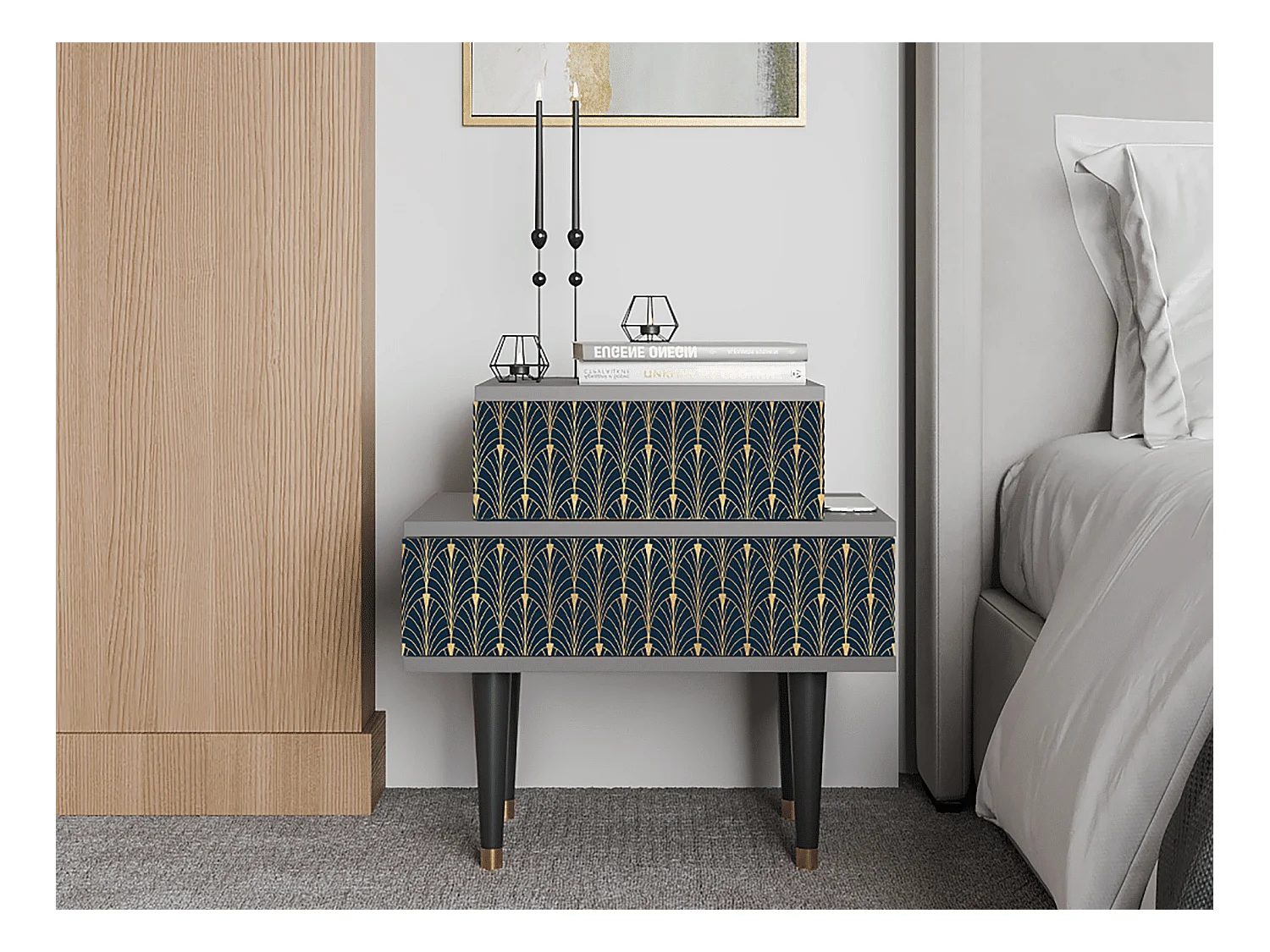 Table de nuit - 58х58х41 cm - NS1 - Flower of the Nile, Gris