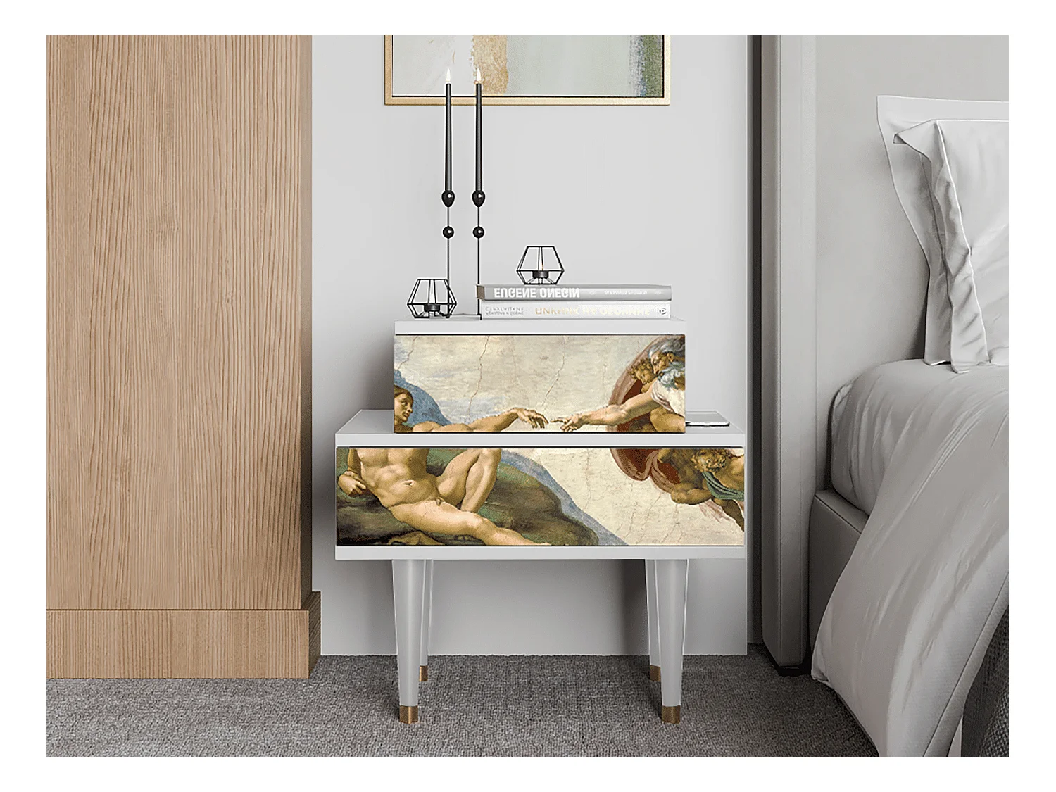 Nachttisch - 58х58х41 cm - NS1 - The Creation of Adam, Weiß