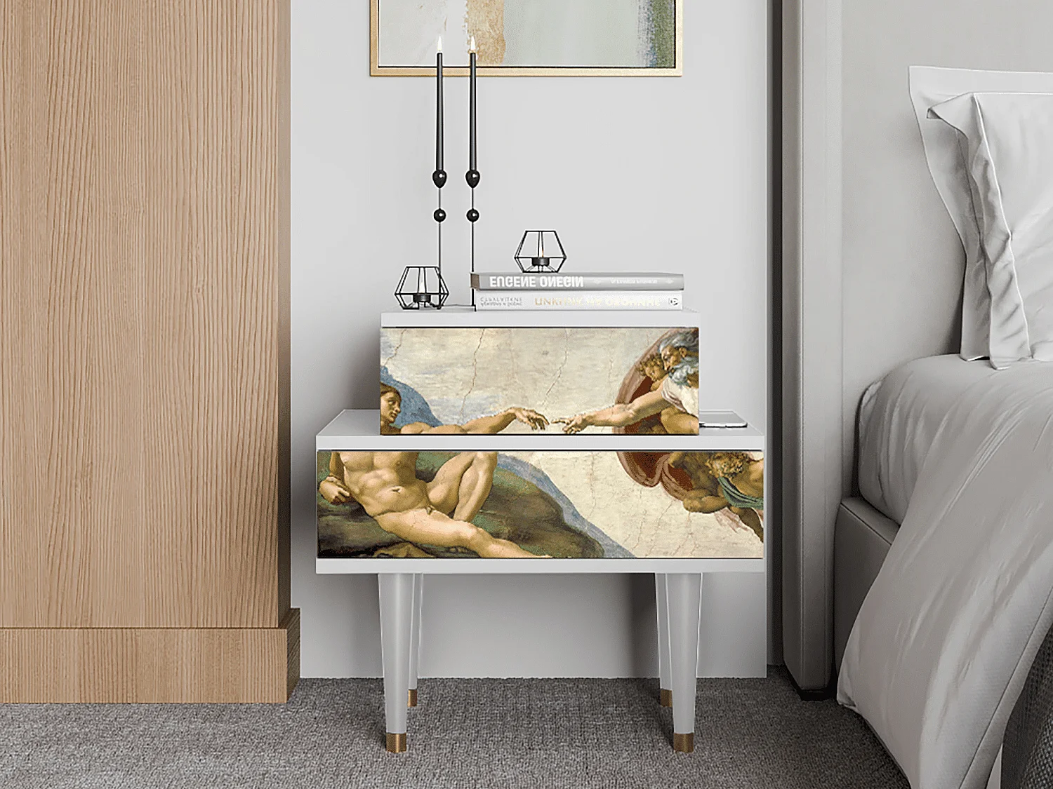 Table de nuit - 58х58х41 cm - NS1 - The Creation of Adam, Blanc