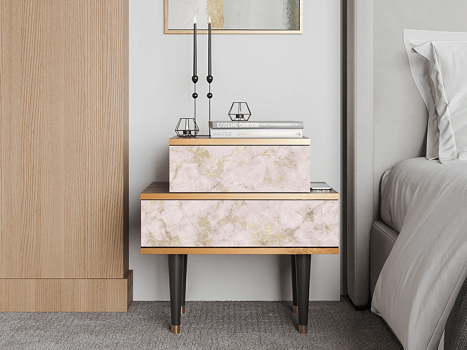 Stolik nocny - 58х58х41 cm - NS1 - Dirty Roses, Orzech