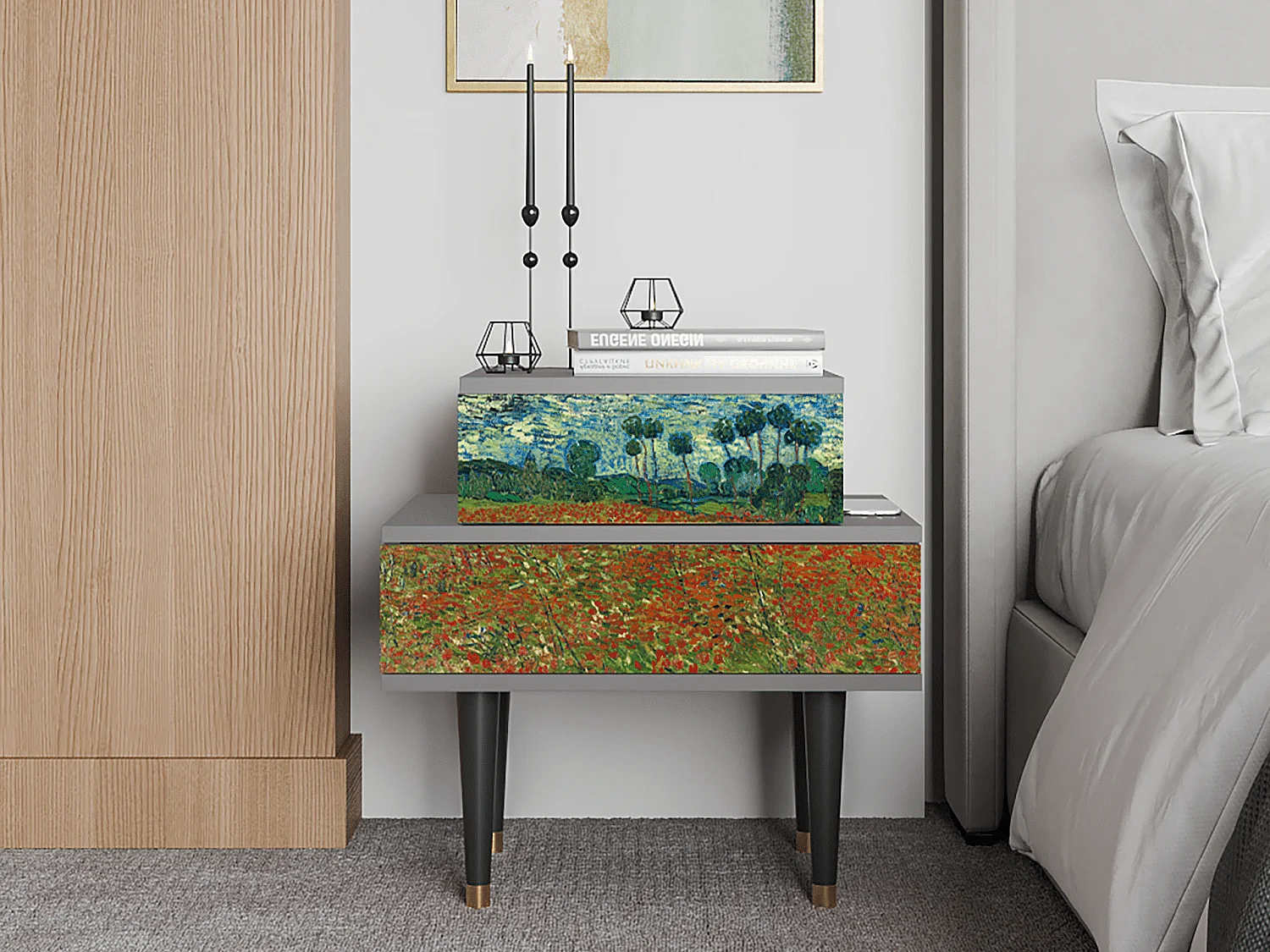 Nachtkastje - 58х58х41 cm - NS1 - Poppy field by van Gogh, Grijs