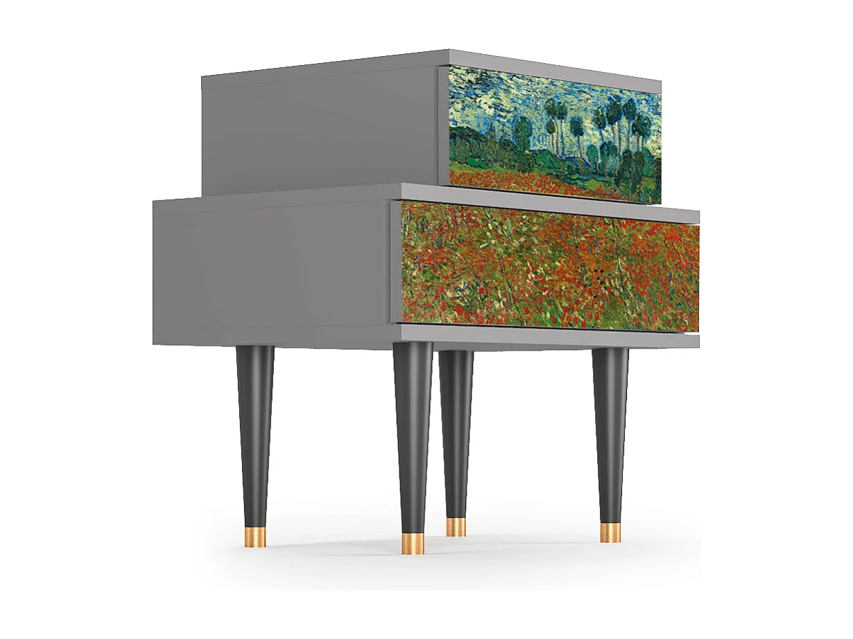 Table de nuit - 58х58х41 cm - NS1 - Poppy field by van Gogh, Gris