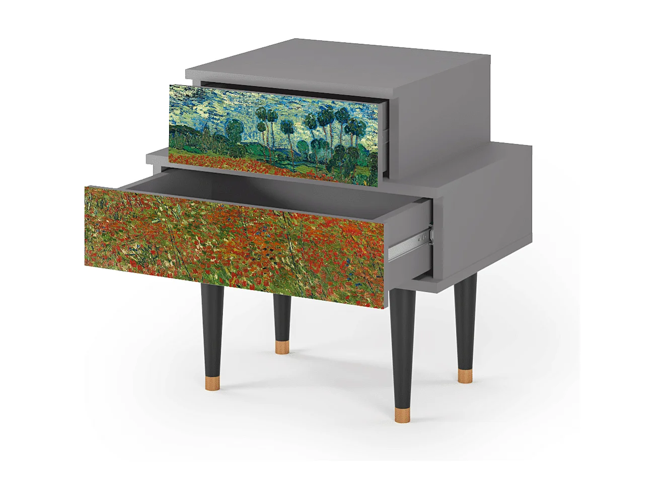 Table de nuit - 58х58х41 cm - NS1 - Poppy field by van Gogh, Gris