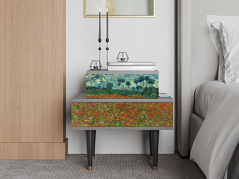 Nachtkastje - 58х58х41 cm - NS1 - Poppy field by van Gogh, Grijs