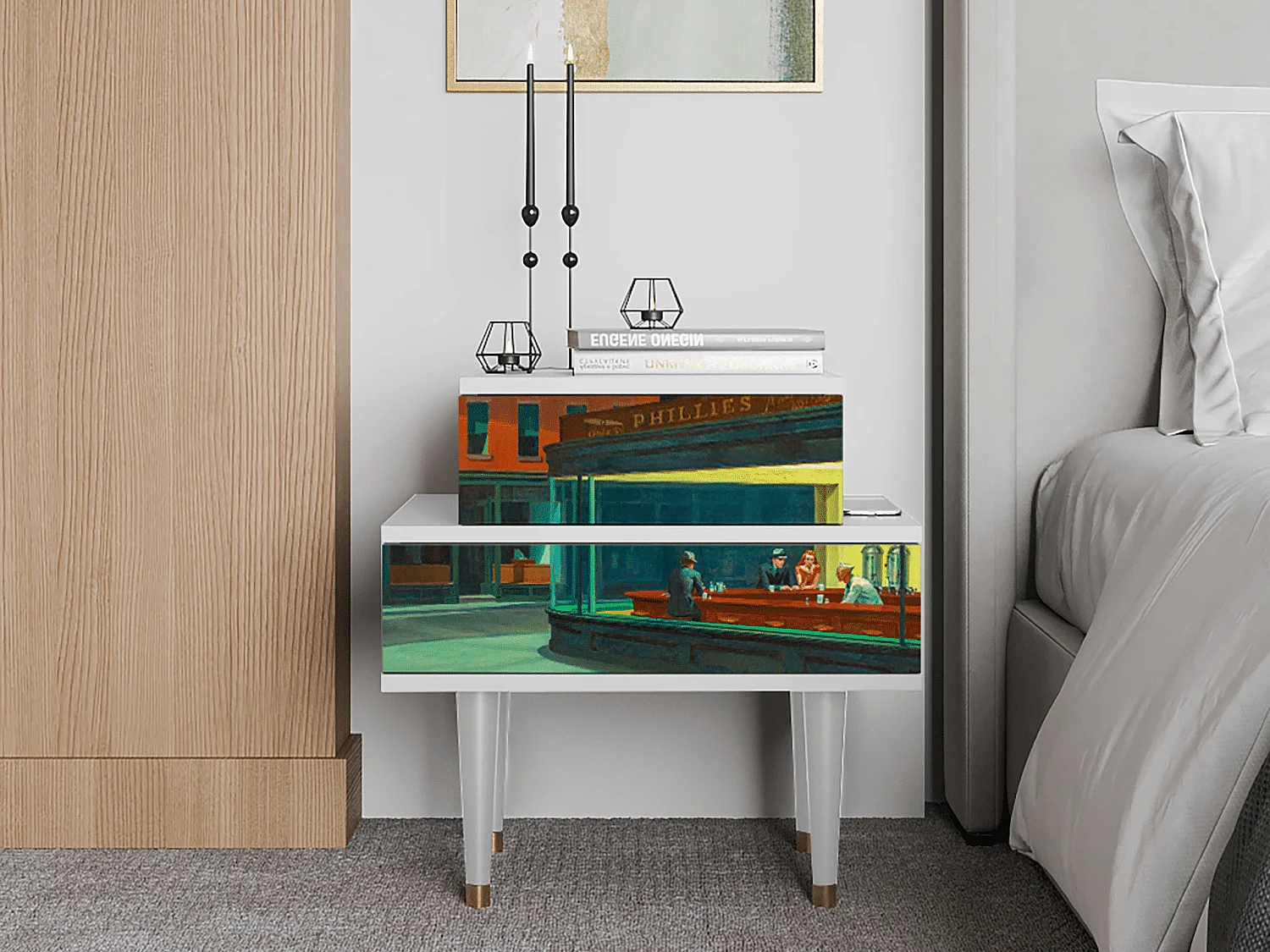 Table de nuit - 58х58х41 cm - NS1 - Nighthawks by Hopper, Blanc