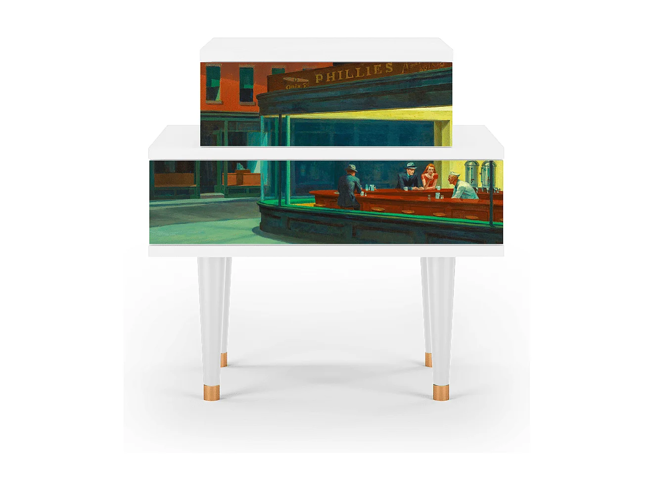 Table de nuit - 58х58х41 cm - NS1 - Nighthawks by Hopper, Blanc