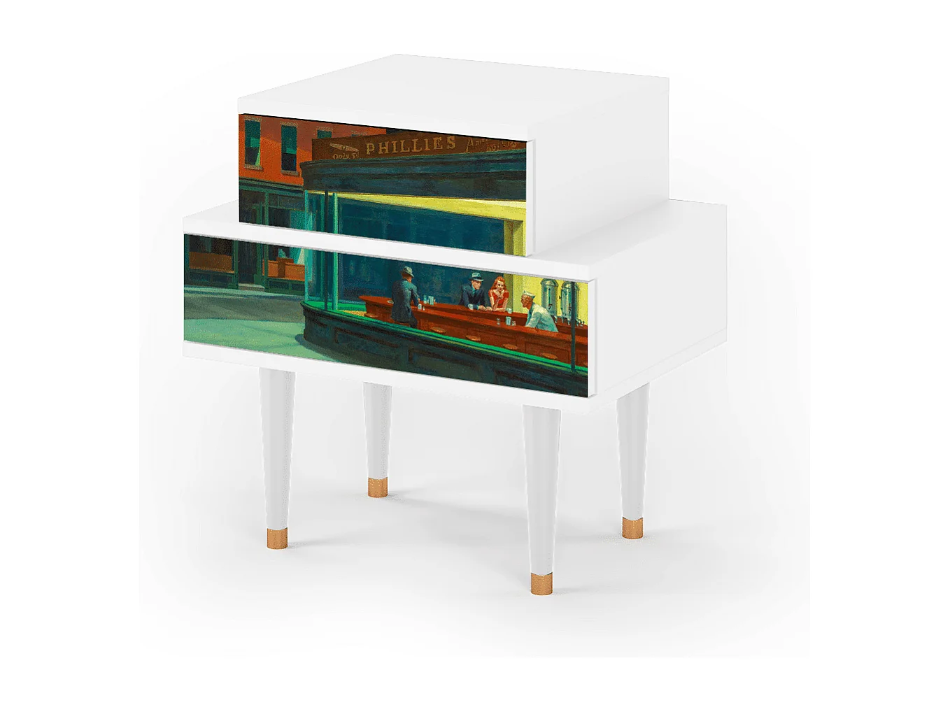 Table de nuit - 58х58х41 cm - NS1 - Nighthawks by Hopper, Blanc