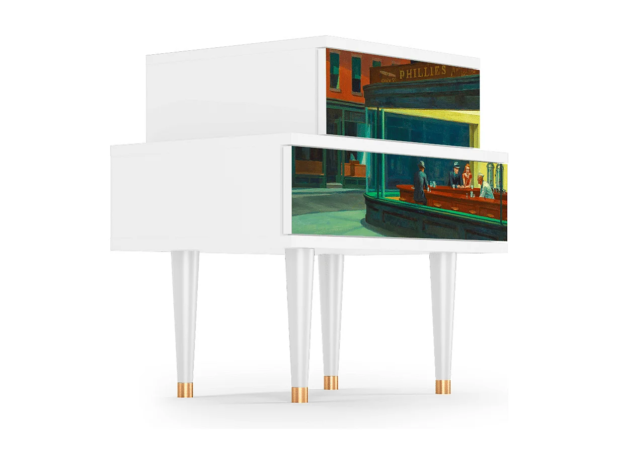 Table de nuit - 58х58х41 cm - NS1 - Nighthawks by Hopper, Blanc