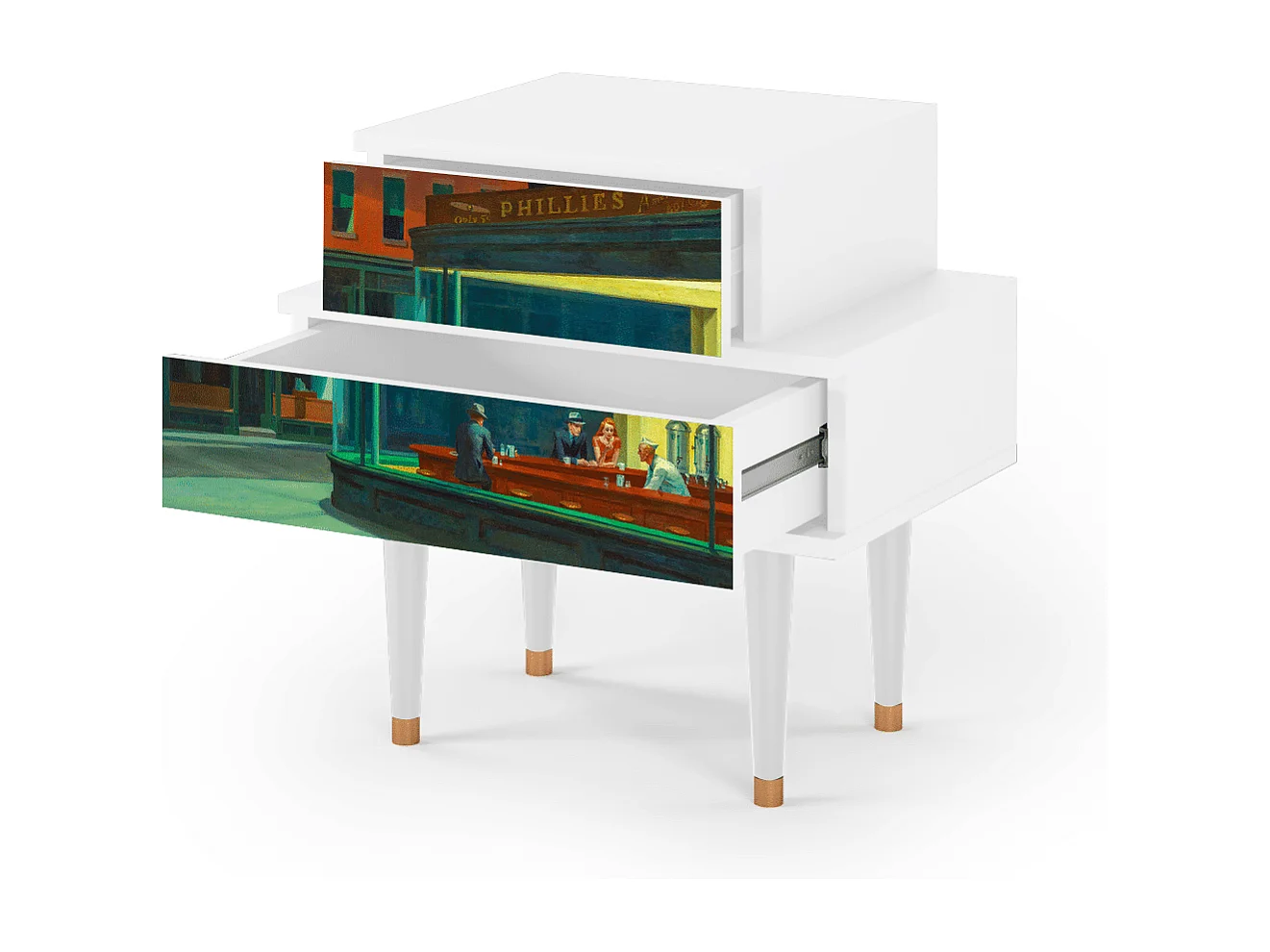 Table de nuit - 58х58х41 cm - NS1 - Nighthawks by Hopper, Blanc