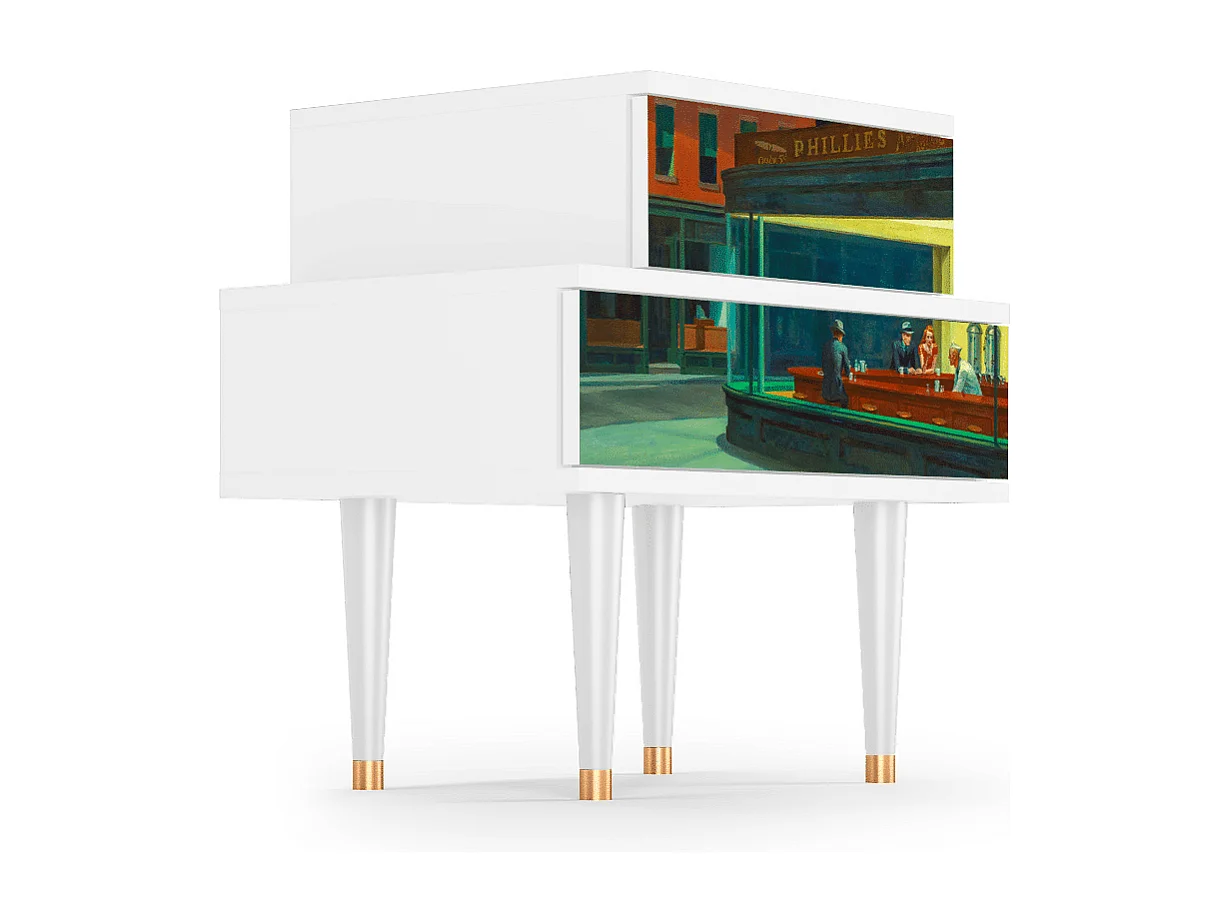 Stolik nocny - 58х58х41 cm - NS1 - Nighthawks by Hopper, Biały