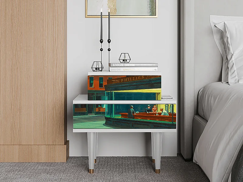 Table de nuit - 58х58х41 cm - NS1 - Nighthawks by Hopper, Blanc