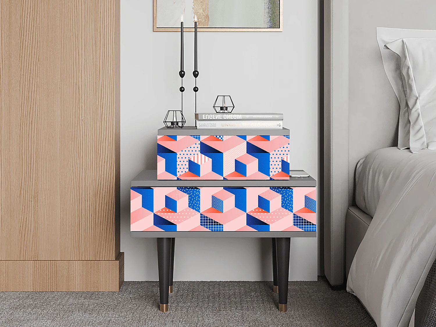 Table de nuit - 58х58х41 cm - NS1 - Pinky Squares, Gris