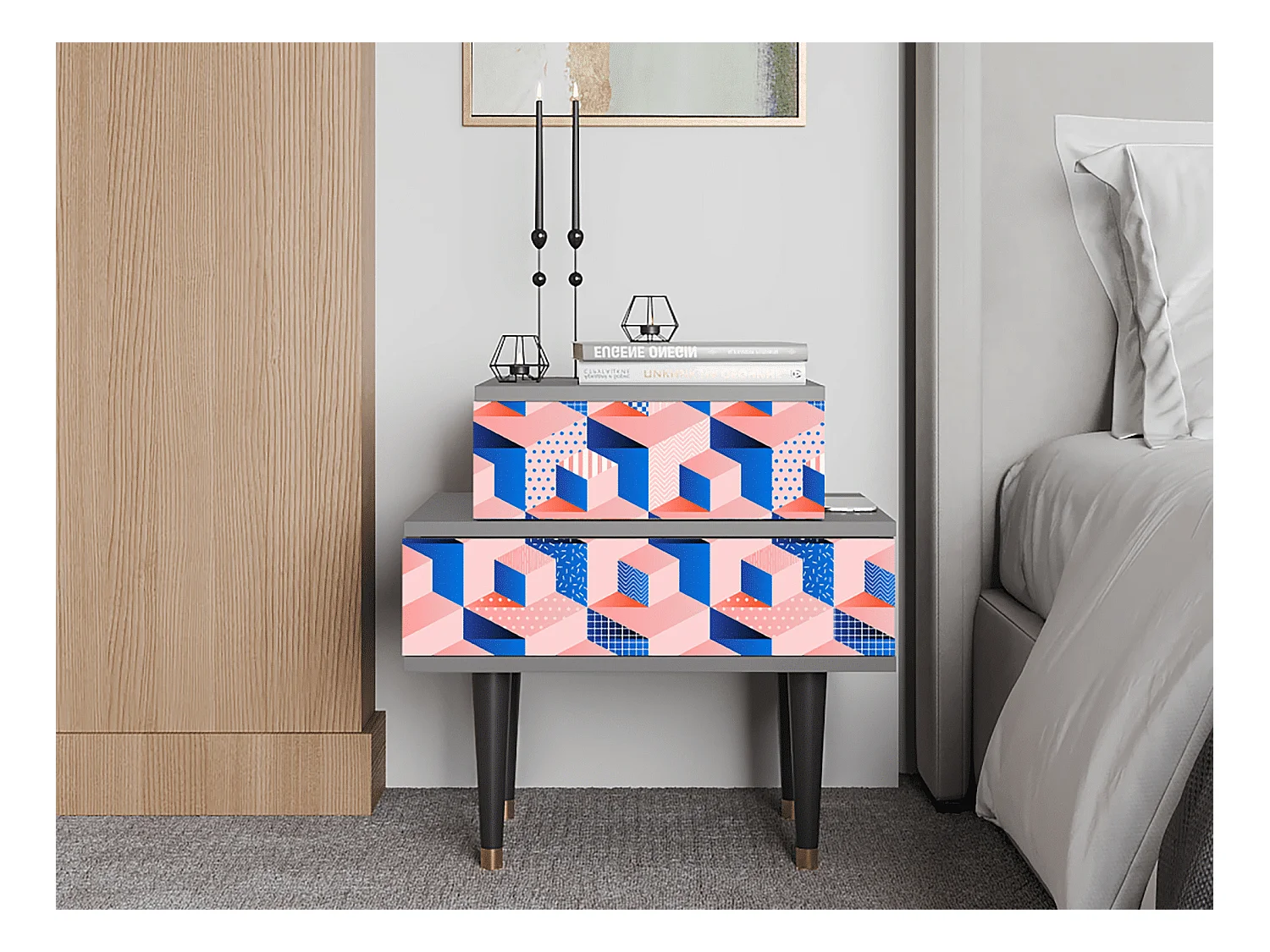 Table de nuit - 58х58х41 cm - NS1 - Pinky Squares, Gris