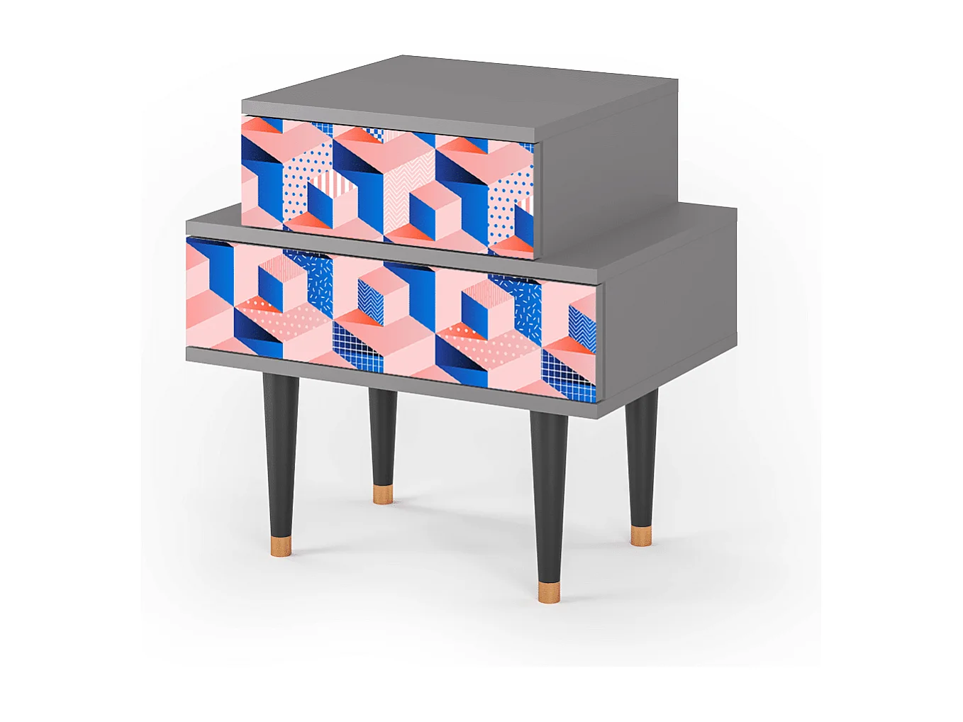 Stolik nocny - 58х58х41 cm - NS1 - Pinky Squares, Szary