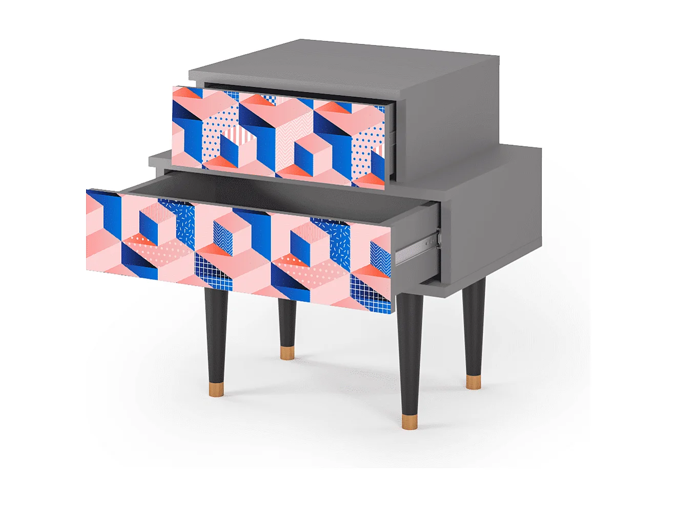 Stolik nocny - 58х58х41 cm - NS1 - Pinky Squares, Szary