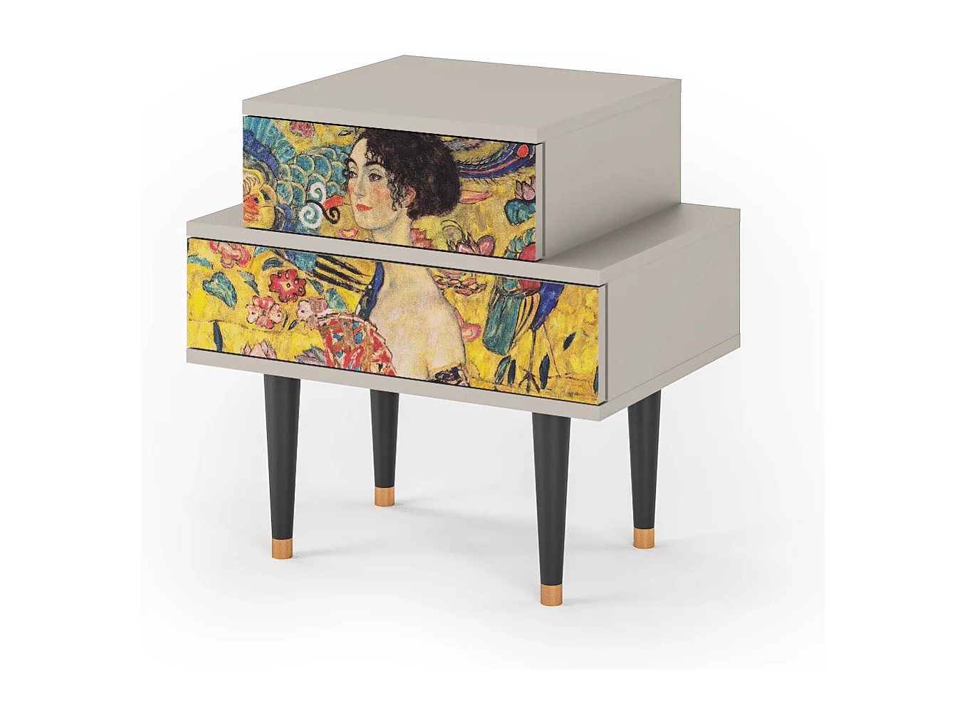 Stolik nocny - 58х58х41 cm - NS1 - Lady with Fan by Klimt, Piaskowy