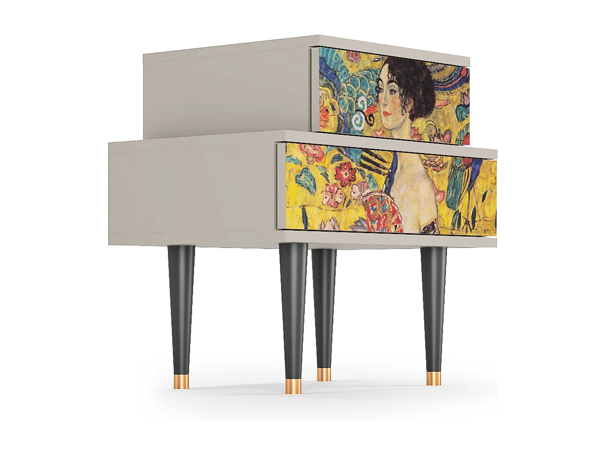 Stolik nocny - 58х58х41 cm - NS1 - Lady with Fan by Klimt, Piaskowy