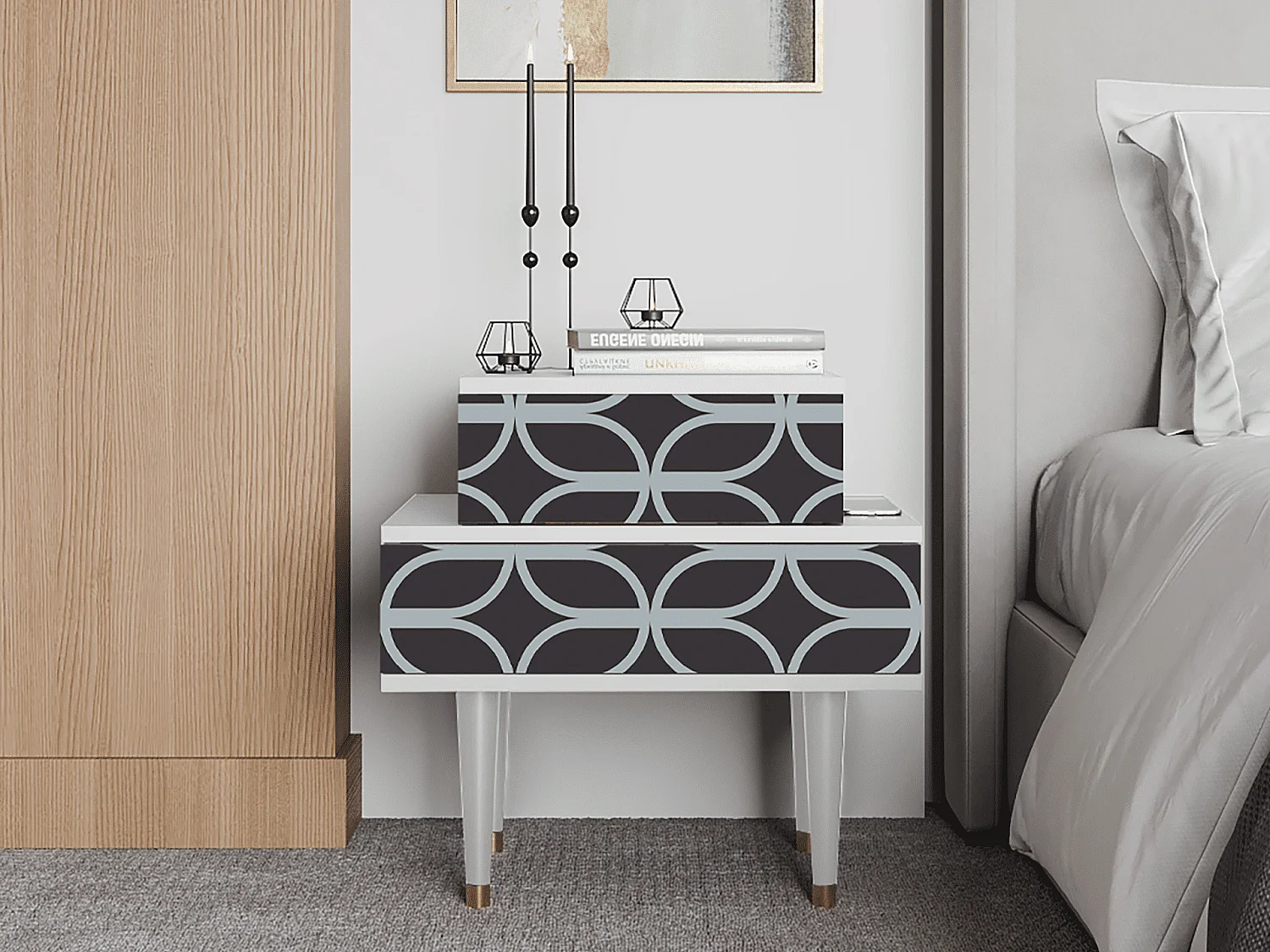 Table de nuit - 58х58х41 cm - NS1 - Braided Blue, Blanc