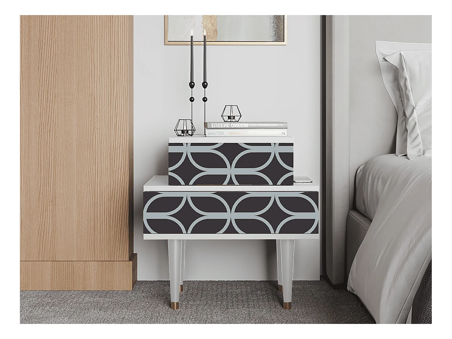 Comodino - 58х58х41 cm - NS1 - Braided Blue, Bianco