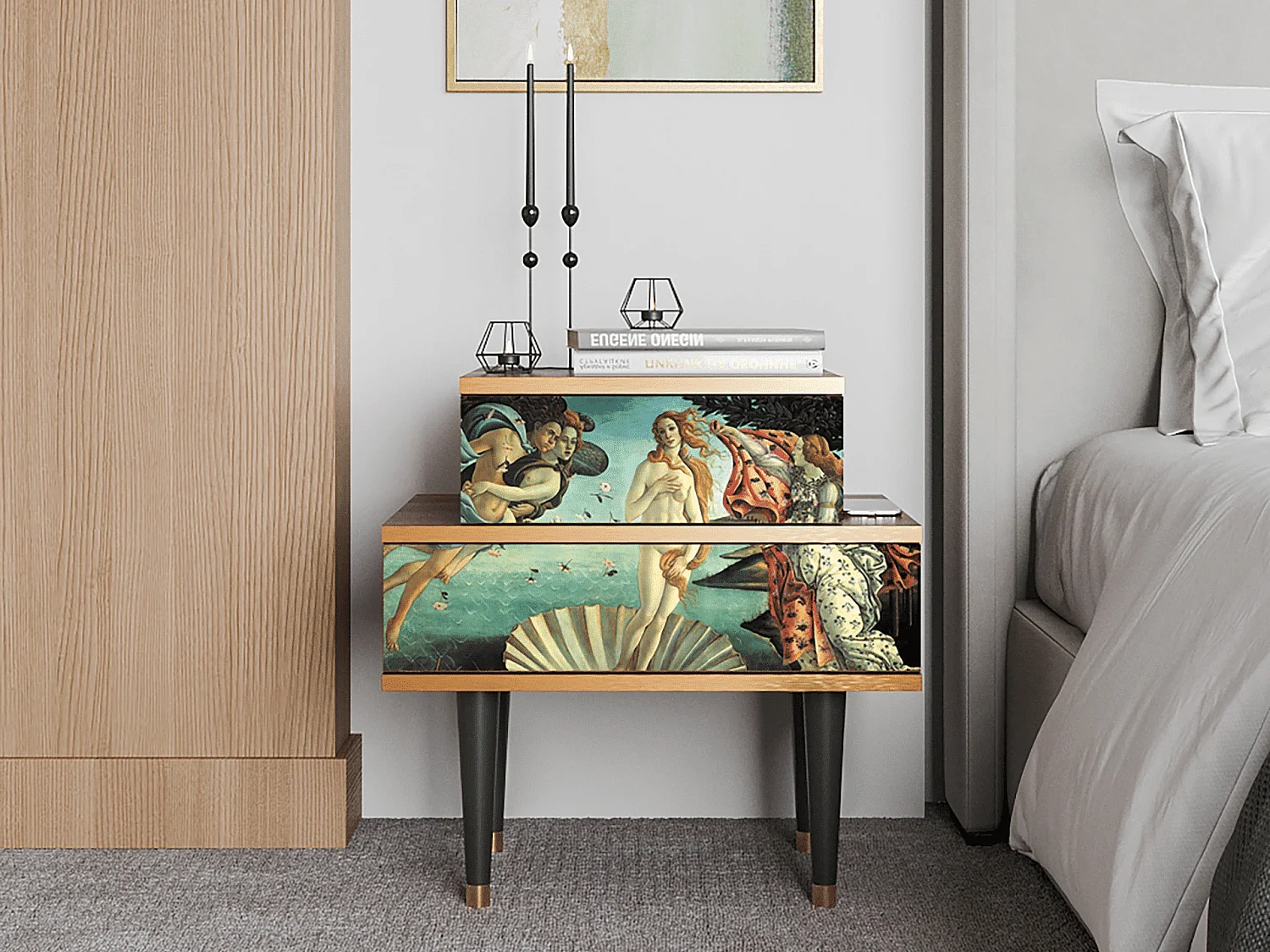 Stolik nocny - 58х58х41 cm - NS1 - The Birth of Venus, Orzech