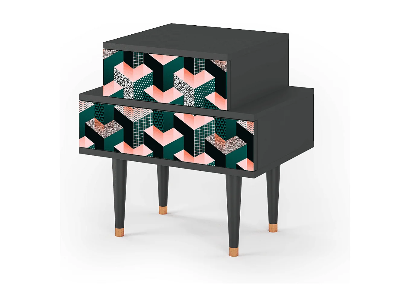 Stolik nocny - 58х58х41 cm - NS1 - Geometric Madness, Antracyt